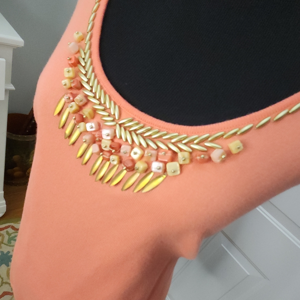 Ruby Rd. Sherbert Orange Beaded Tank‎ Top Adorned with Beads  Size 1X Plus